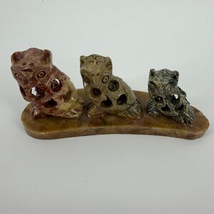 Hand-Carved Soapstone Owl Trio Sculpture Decor, Made in India
